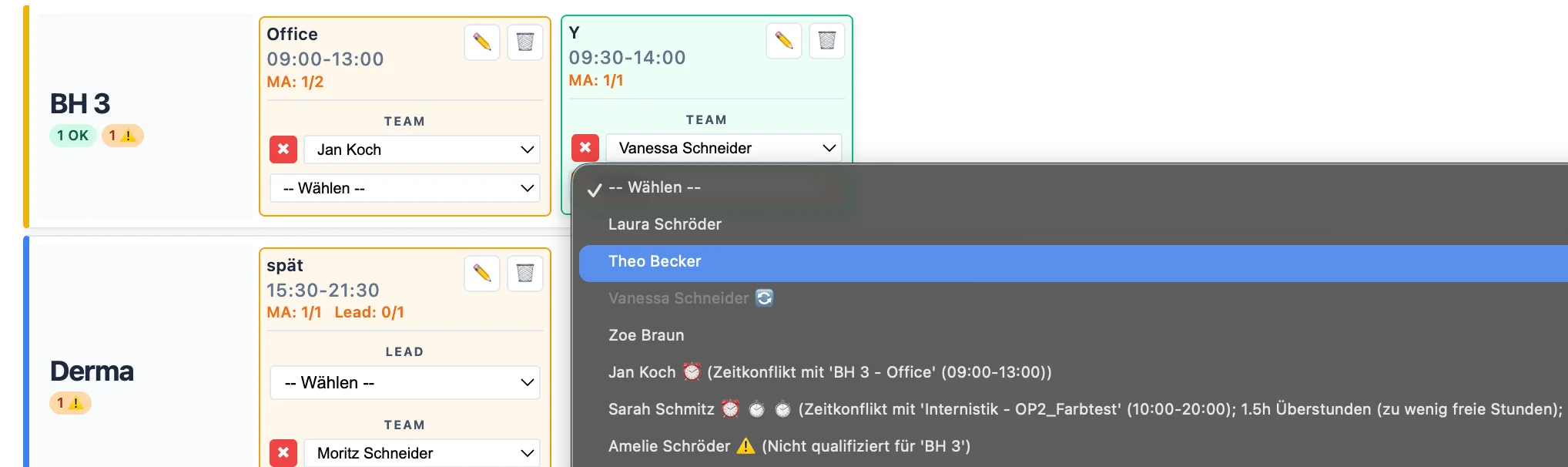 Intelligentes Mitarbeiter-Dropdown mit Verfügbarkeitsstatus