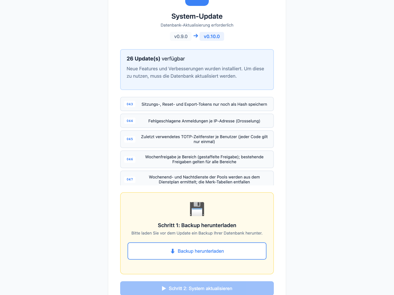 OwnShift Update-Assistent: Update auf eine neue Version mit Sicherung vor dem Ausführen