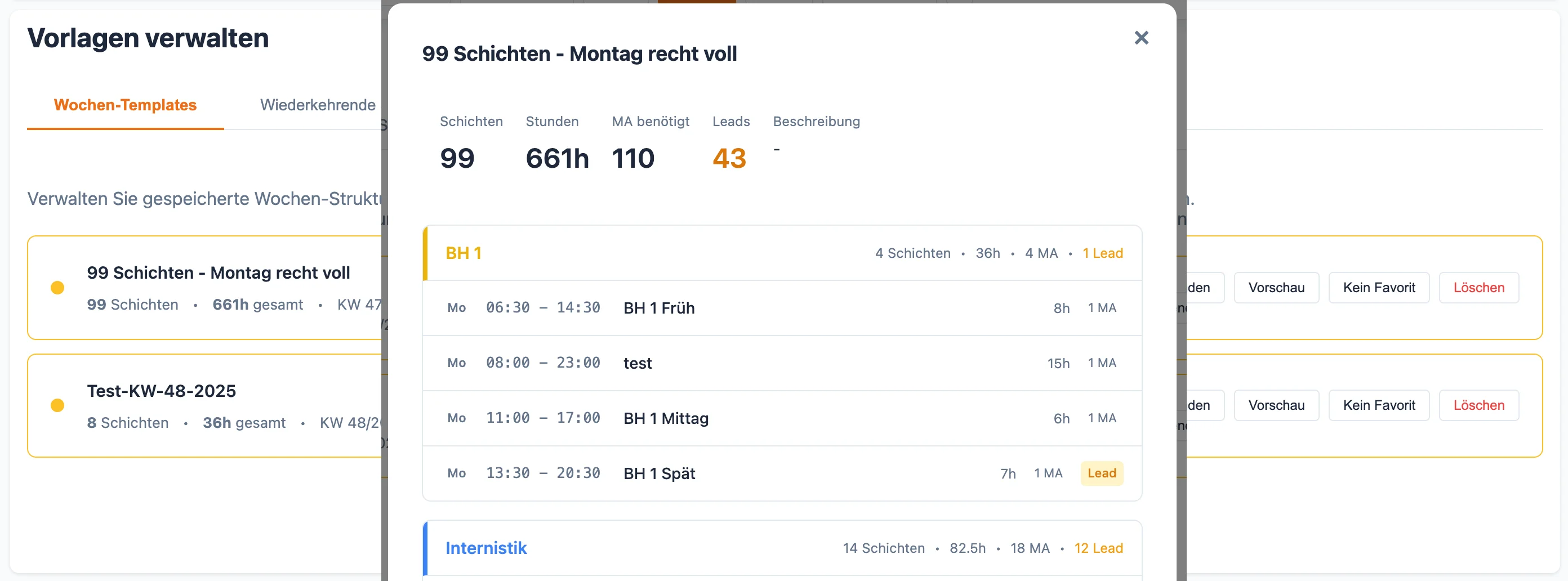 Wochen-Vorlage speichern Modal